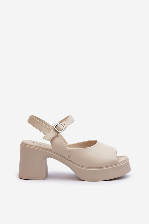 Жіночі шкіряні босоніжки на високих підборах Vinceza 66627 Бежеві