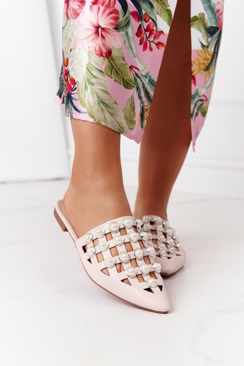 Жіночі тапочки з перлами Бежева брижа