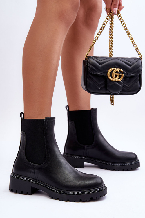 Шкіряні ботильйони жіночі чорні Crowder