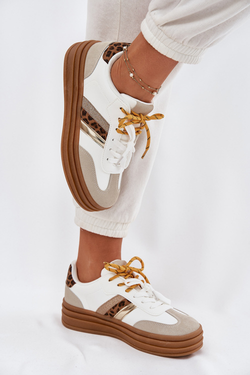 Жіночі Кросівки На Платформі З Подвійним Шнурівкою Леопардові Білі Niteria