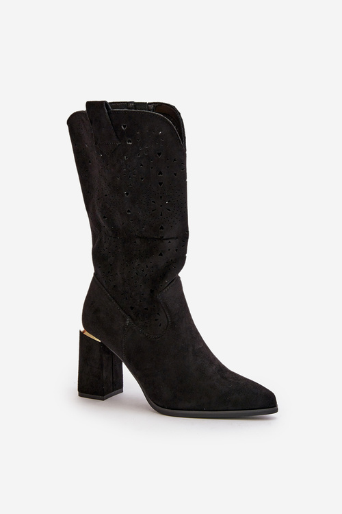 Чорні жіночі ботильйони з вирізом і гострими носками зі штучної замші Nevithra