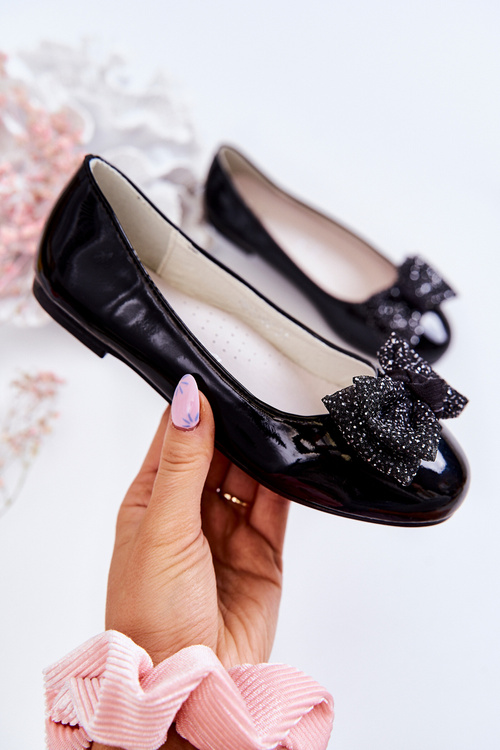 Дитячі лаковані балетки з бантом Black Zolly