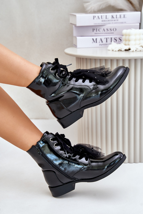 Ботильйони лаковані утеплені на блискавці S.Barski HY42-991 чорні