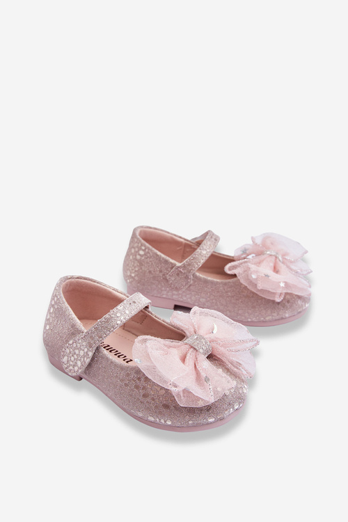 Дитячі балерини з бантиком і блискітками на липучці Сріблясто-рожеві Elisa