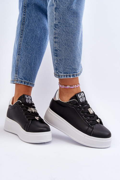 Жіночі кросівки на платформі з прикрасами чорного кольору Herbisa