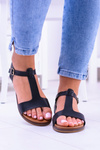 Чорні жіночі сандалі на плоскій підошві Sunnyside