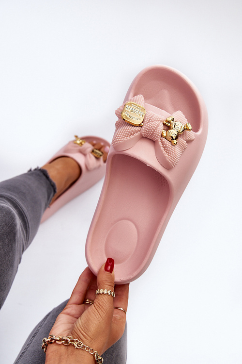 Жіночі поролонові шльопанці з бантом рожеві Salessa