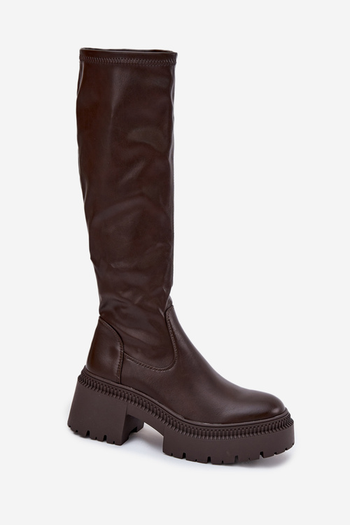 Жіночі чоботи з масивним каблуком і платформою Slip-On Коричневі Florinne