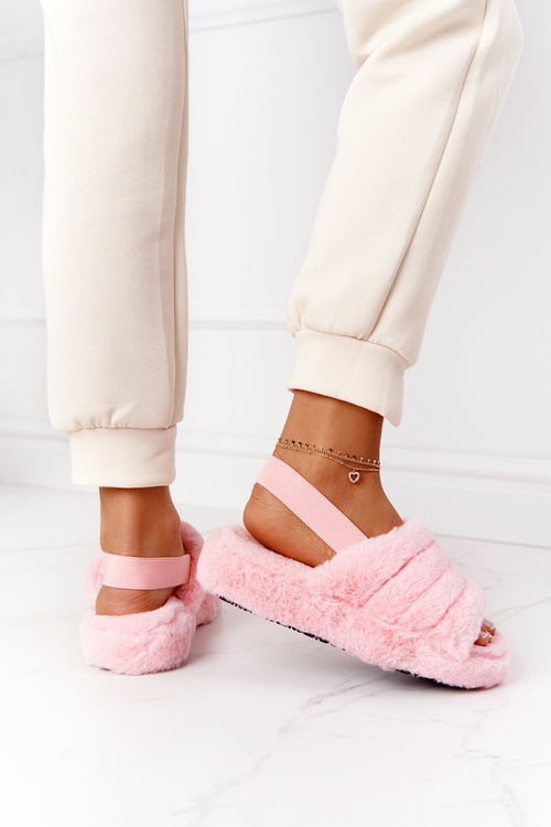 Пухнасті тапочки на платформі світло-рожева сніжинка