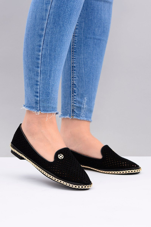 Лу Бу | Стильні чорні ажурні балетки Lords на шнурівці