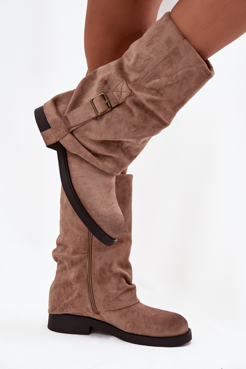 Жіночі чоботи з загорнутим верхом до середини гомілки з пряжкою Khaki Minelle