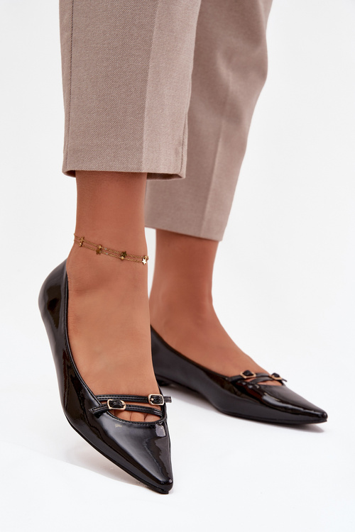 Лаковані балетки з ремінцями Чорні Zarelia