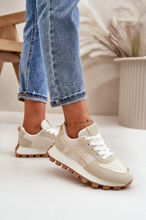 Кросівки Жіноче спортивне взуття на шнуровці на платформі Бежеві Mialunae