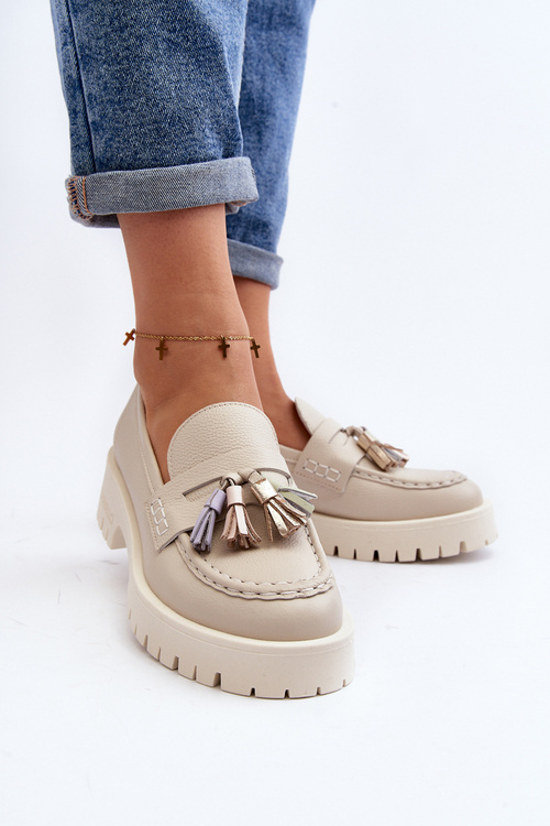 Жіночі шкіряні мокасини з декором CheBello 4369 Бежеві