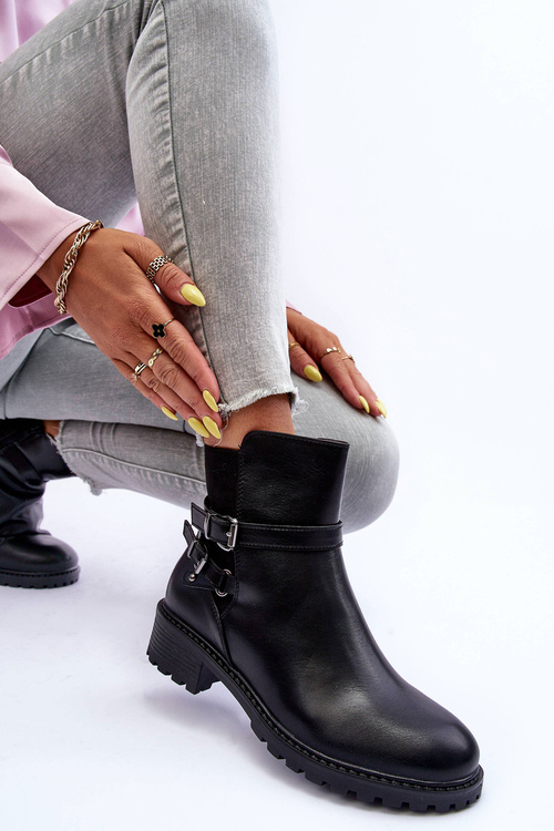 Жіночі шкіряні чоботи з ремінцями чорні норки