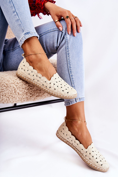 Жіночі сліпони-балетки з квітами, бежевий Венеція