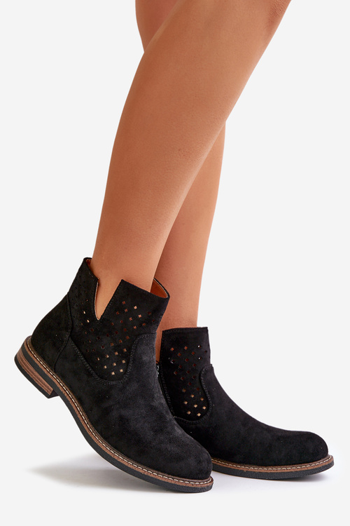 Черевики на пласкій підошві з ажурним верхом чорні Elivaya