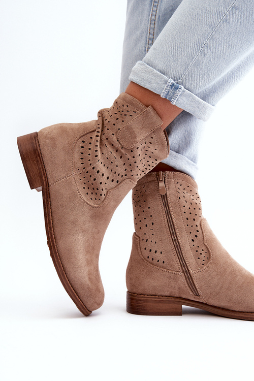 Жіночі ботильйони на плоскому ходу з вирізом, бежеві S.Barski HY66-135