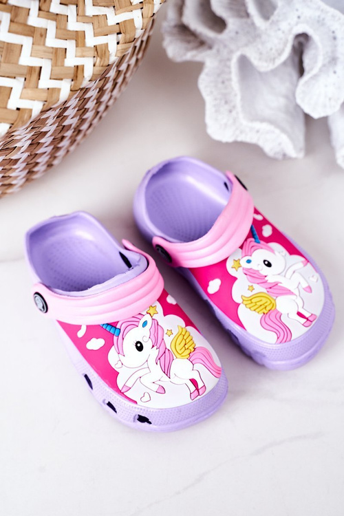 Дитячі поролонові тапочки з єдинорогом фіолетового кольору