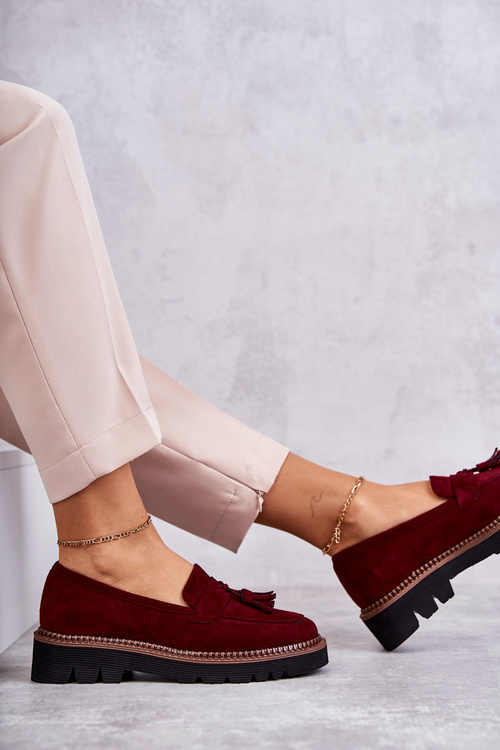 Жіночі замшеві туфлі на платформі бордові Unni