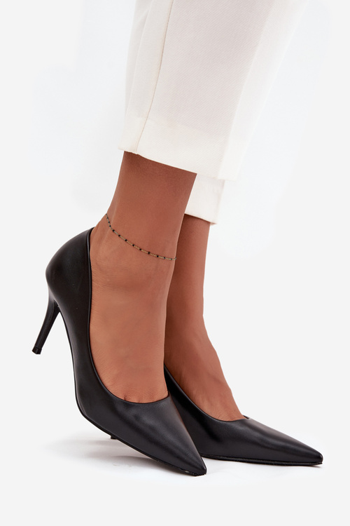 Жіночі туфлі на підборах з еко-шкіри Чорні Sivana