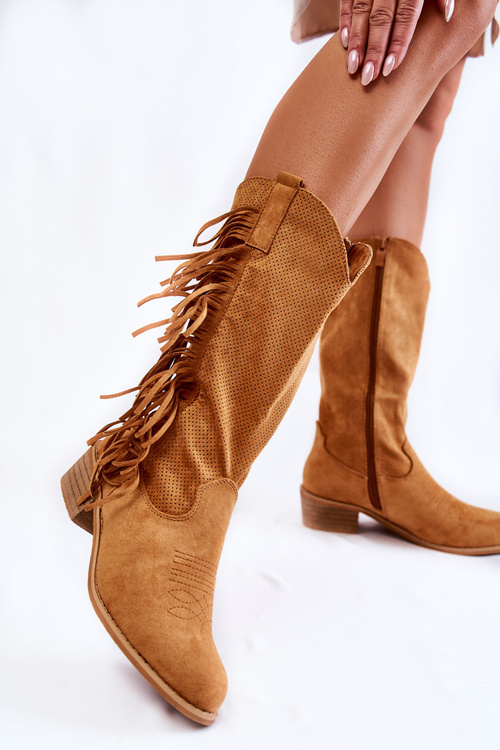 Жіночі замшеві ковбойські чоботи з бахромою Camel Haddy