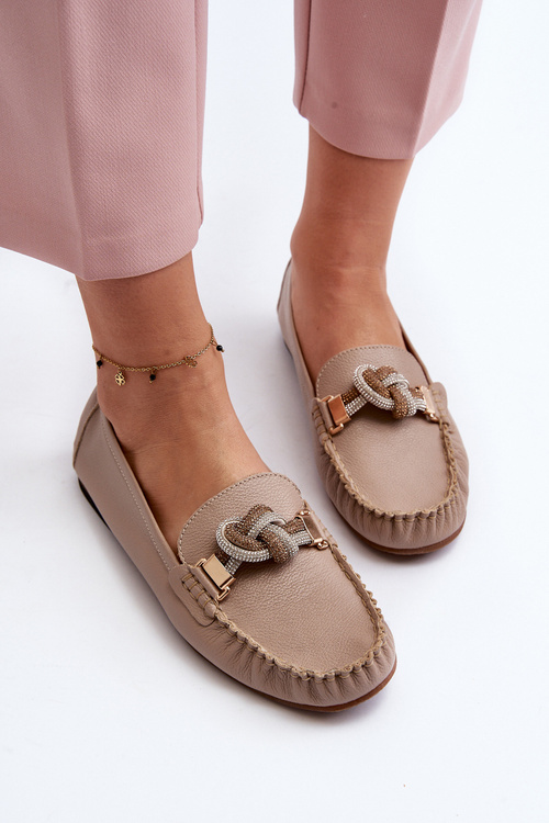 Жіночі шкіряні мокасини з декором Laura Messi 2761 Beige