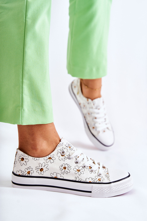Жіночі низькі кросівки з квітами Білі Janey