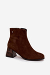 Шкіряні замшеві жіночі ботильйони на підборах Maciejka K7202-02 шоколадні
