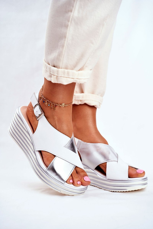 Жіночі босоніжки на танкетці Sergio Leone білі SK328