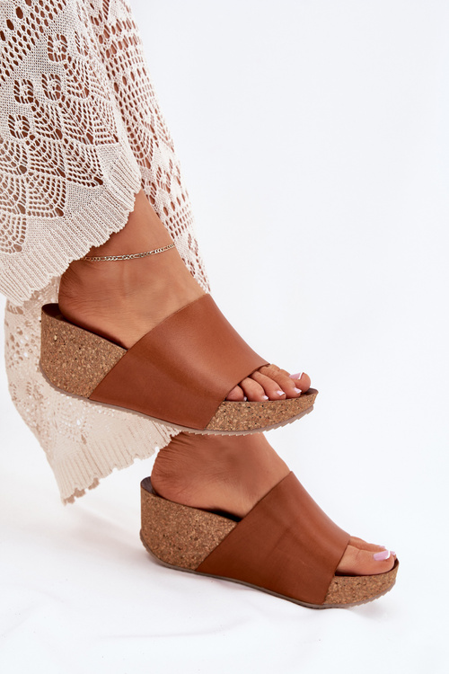 Zazoo 40291 Шкіряні Жіночі Сандалі На Корковому Каблуці Коричневі