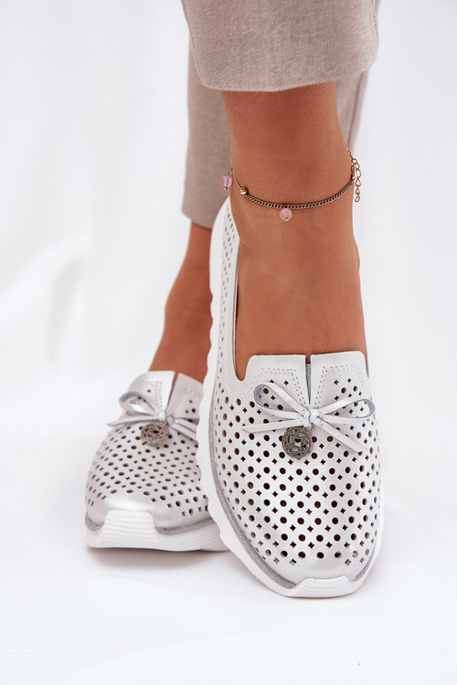 Жіночі Напівчеревики З Ажурного Шкіри З Природної Шкіри D&A LR51-631 Сріблясті