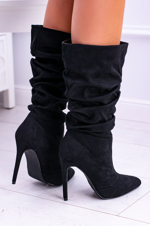 Чорні високі замшеві черевики Bellisario на шпильці Lu Boo