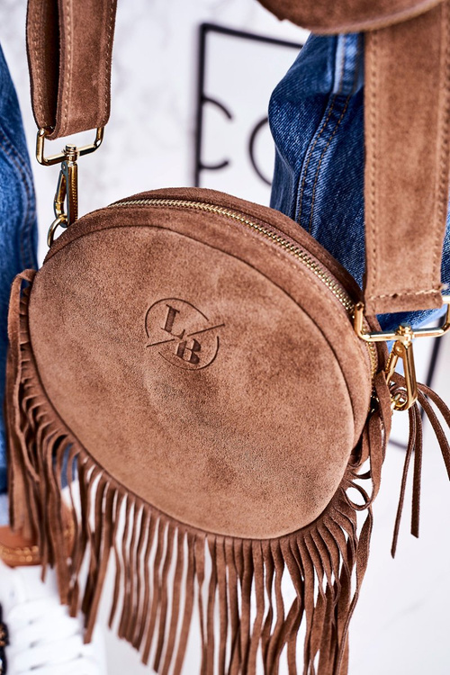 Жіноча кругла шкіряна сумка з бахромою Boho LAURA BIAGGI Бежева