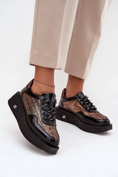 Шкіряне Взуття на Шнурівці для Жінок на Платформі Artiker 57C2044 Чорне