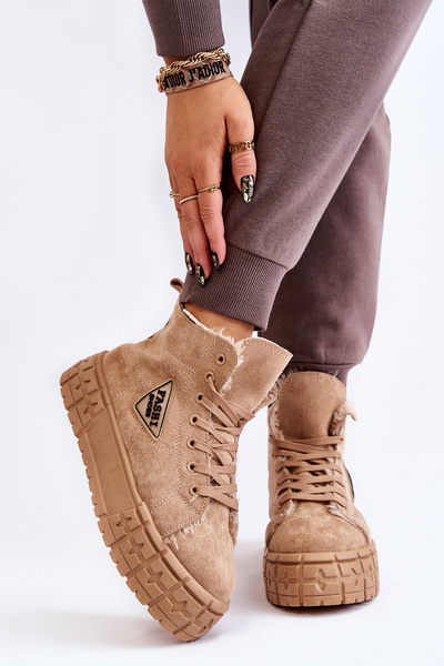 Бежеві утеплені замшеві кросівки Evren