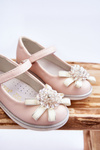 Дитячі балерини на липучці з декоративною квіткою Рожева Фрея