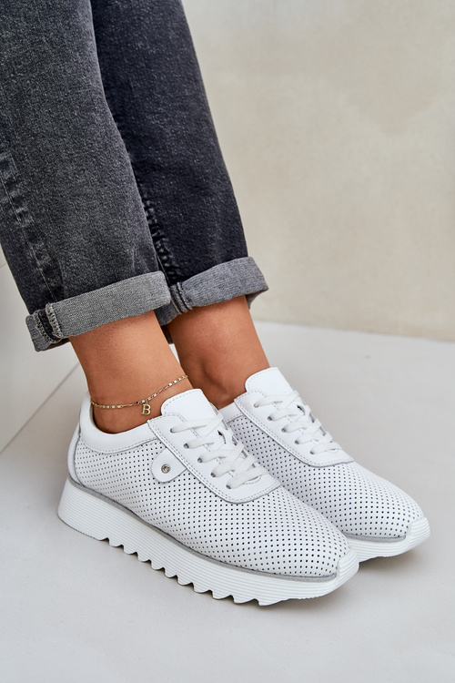 Шкіряне Спортивне Взуття На Платформі З Блиском D&A LR51-629 Білі