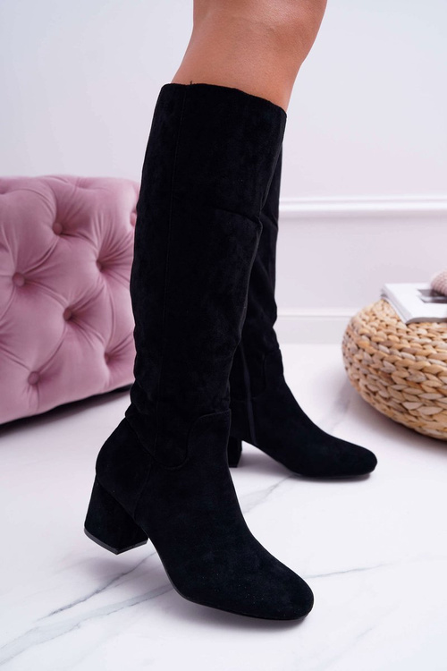 Жіночі високі замшеві чоботи Twins чорного кольору