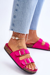 Жіночі босоніжки на корковій платформі з смужками кольору фуксії Doretta