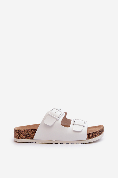 Жіночі коркові босоніжки на платформі з пряжками білі танкетці