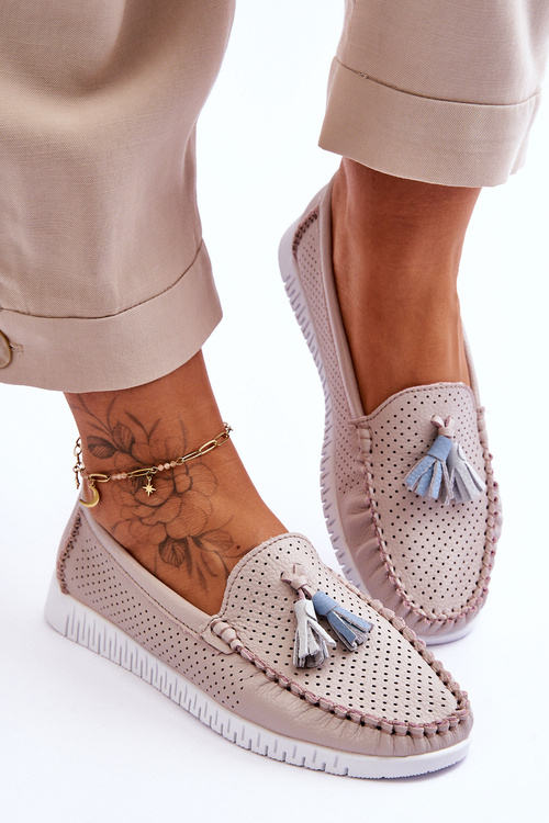 Жіночі ажурні шкіряні лофери світло-рожеві Lanzarot