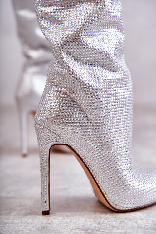 Модні чоботи на високому каблуці з фіанітами Silver Lovisa