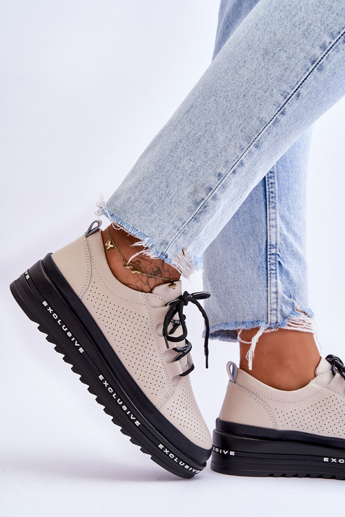 Шкіряні ажурні кросівки бежеві Leonor