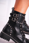 Чоботи жіночі сріблясті заклепки чорні Freed