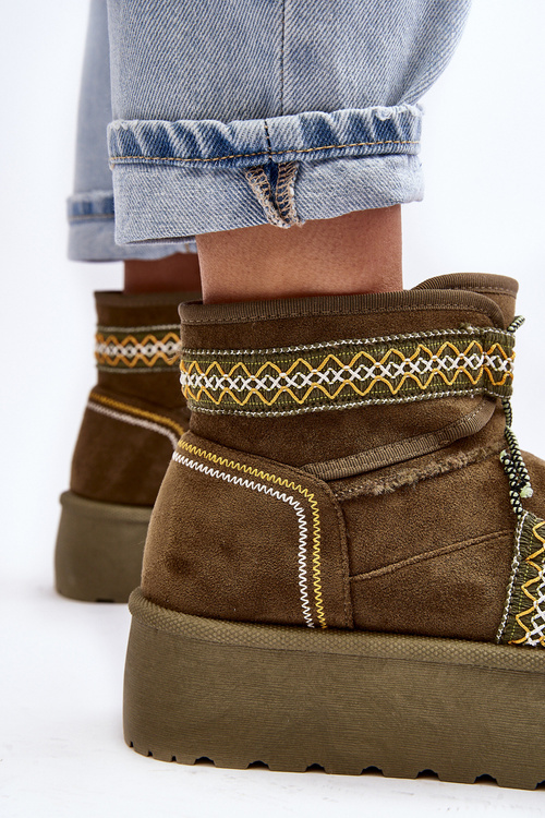 Жіночі снігові черевики на товстій підошві та шнурівці, зелені Milson