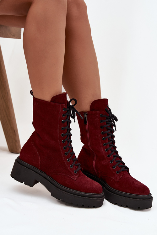 Жіночі робочі чоботи з натурального замшу з підігрівом Zazoo 4213 бордо