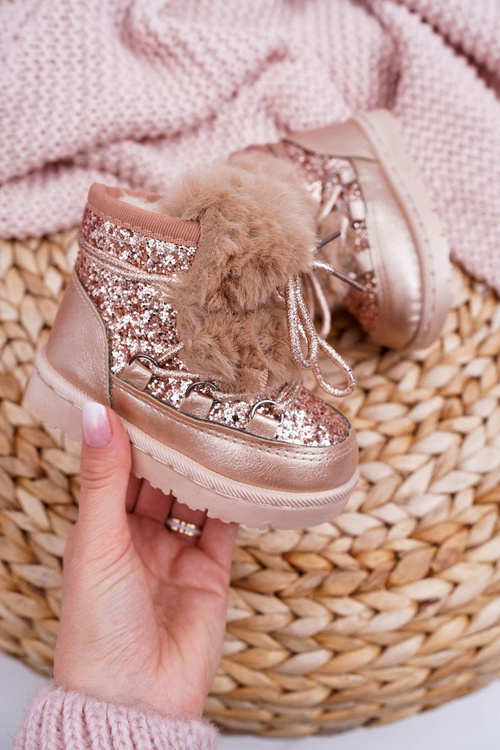 Дитячі хутряні снігові черевики кольору шампанського Мінні Маус