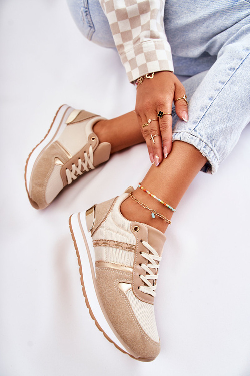 Класичне жіноче спортивне взуття на зав'язках бежеві Elenes