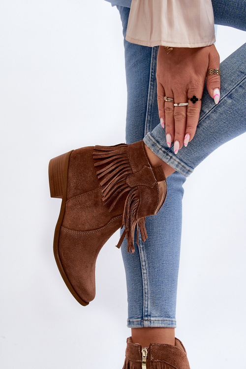 Zazoo 3430 Жіночі замшеві чоботи з бахромою Camel